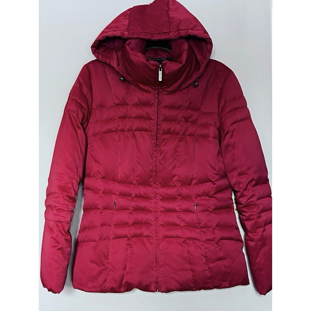 CALVIN KLEIN CK GARNET RED HOODED DOWN QUILTED PUFFER JACKET COAT SIZE S / SMALL